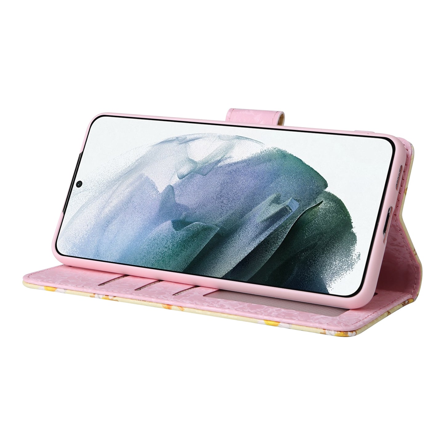 Samsung Galaxy S21 Plus Luxury Bronzing Leather Case - Floral RFID Wallet Cover with Stand & Card Slots