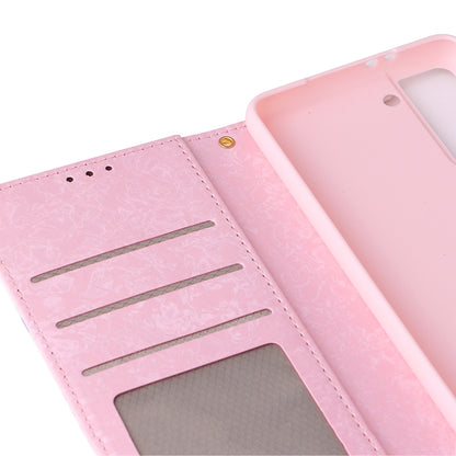 Samsung Galaxy S21 Plus Luxury Bronzing Leather Case - Floral RFID Wallet Cover with Stand & Card Slots