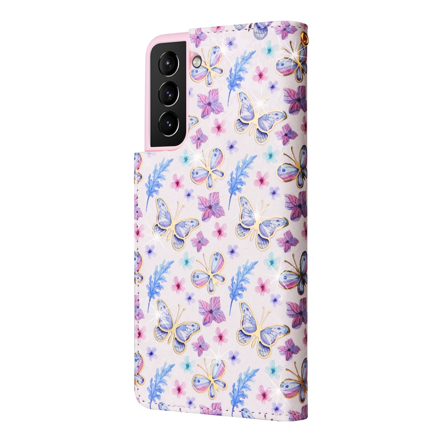 Samsung Galaxy S21 Plus Luxury Bronzing Leather Case - Floral RFID Wallet Cover with Stand & Card Slots