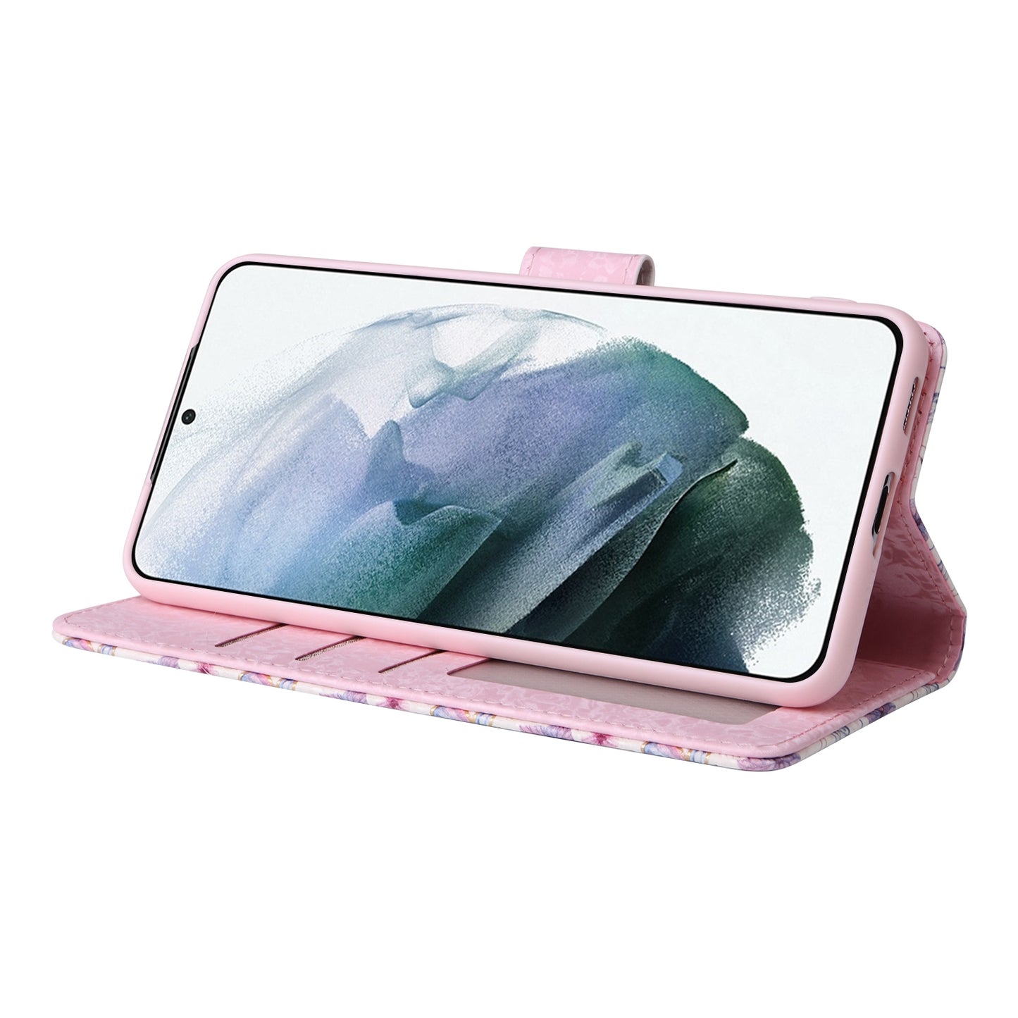 Samsung Galaxy S21 Plus Luxury Bronzing Leather Case - Floral RFID Wallet Cover with Stand & Card Slots