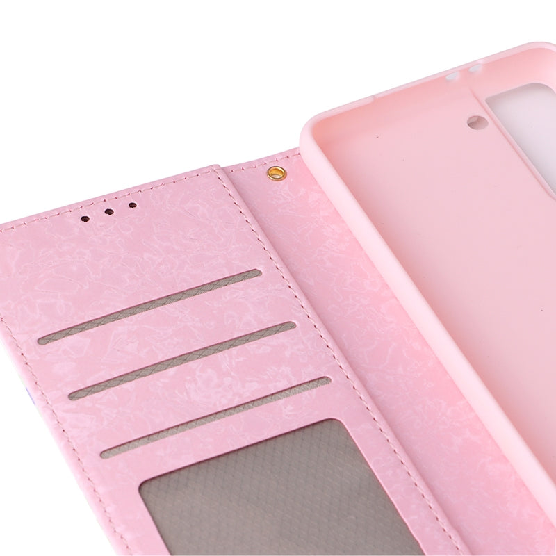 Samsung Galaxy S21 Plus Luxury Bronzing Leather Case - Floral RFID Wallet Cover with Stand & Card Slots