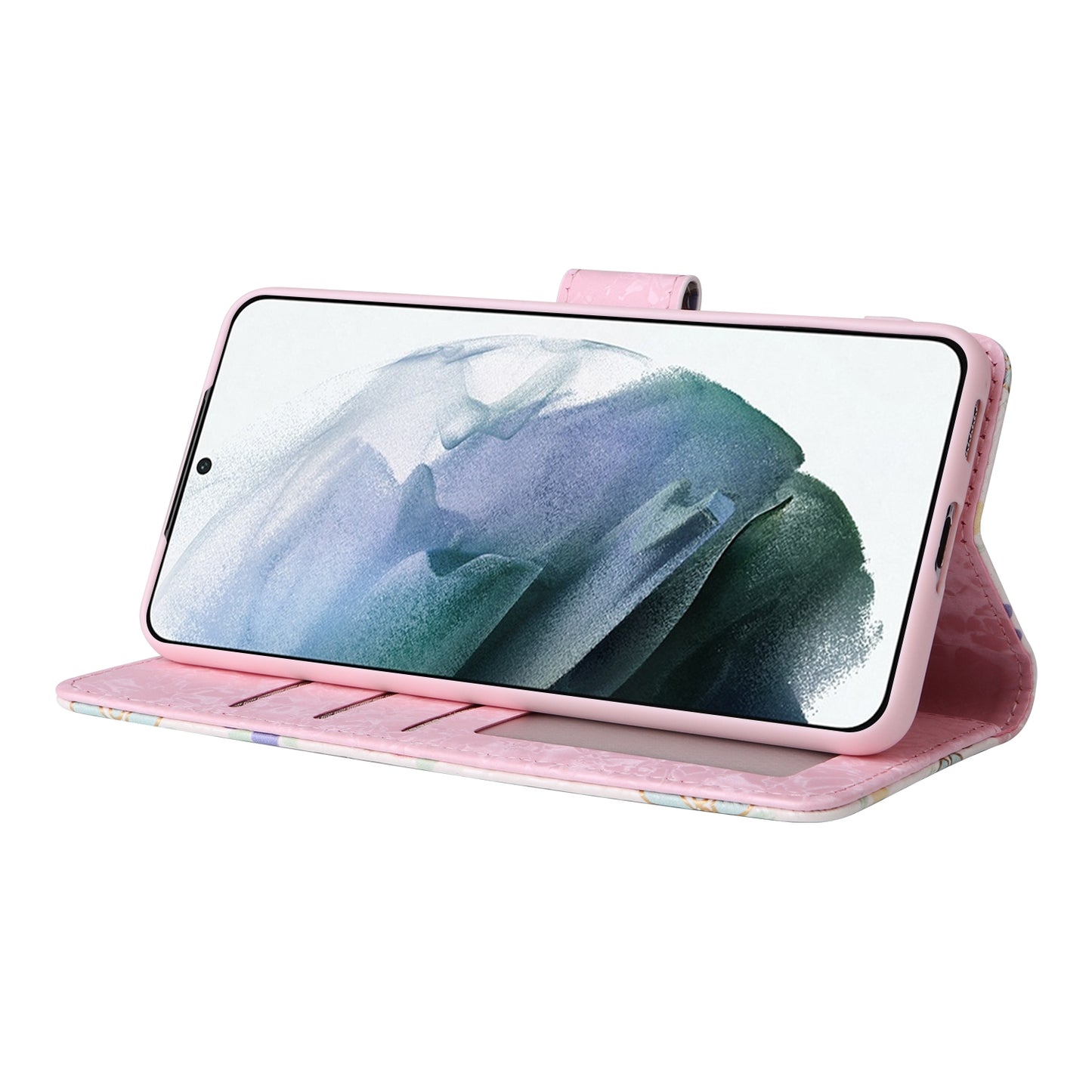 Samsung Galaxy S21 Plus Luxury Bronzing Leather Case - Floral RFID Wallet Cover with Stand & Card Slots