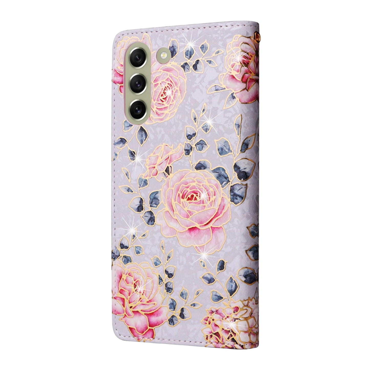 Samsung Galaxy S21 FE 5G Luxury Bronzing Leather Case - Floral RFID Wallet Cover with Stand & Card Slots
