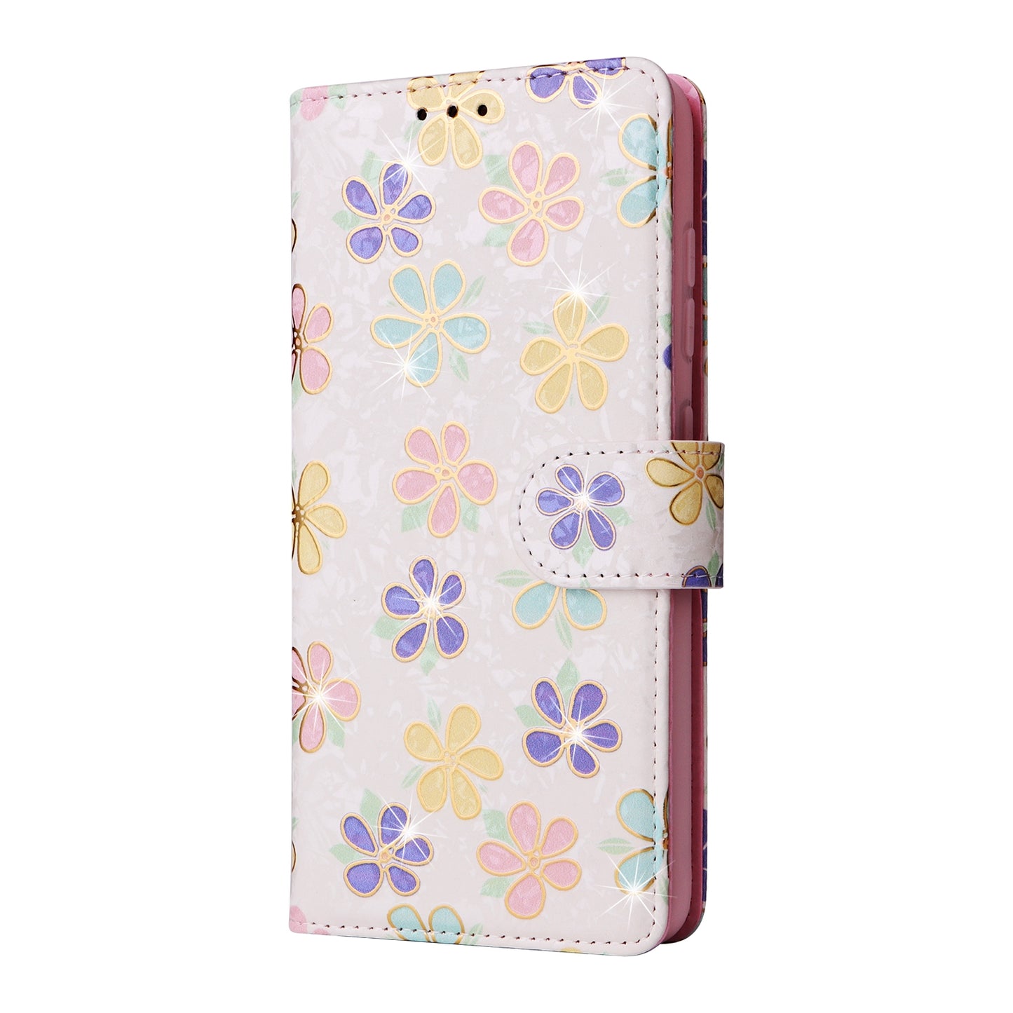 Samsung Galaxy S21 FE 5G Luxury Bronzing Leather Case - Floral RFID Wallet Cover with Stand & Card Slots