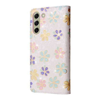 Samsung Galaxy S21 FE 5G Luxury Bronzing Leather Case - Floral RFID Wallet Cover with Stand & Card Slots