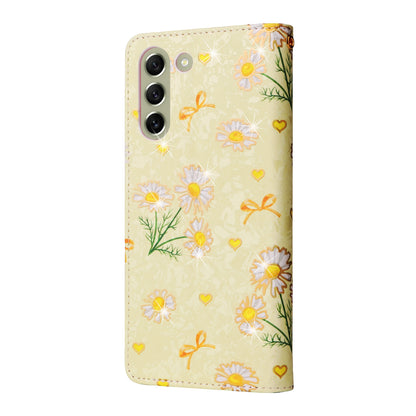 Samsung Galaxy S21 FE 5G Luxury Bronzing Leather Case - Floral RFID Wallet Cover with Stand & Card Slots