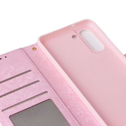 Samsung Galaxy S21 FE 5G Luxury Bronzing Leather Case - Floral RFID Wallet Cover with Stand & Card Slots