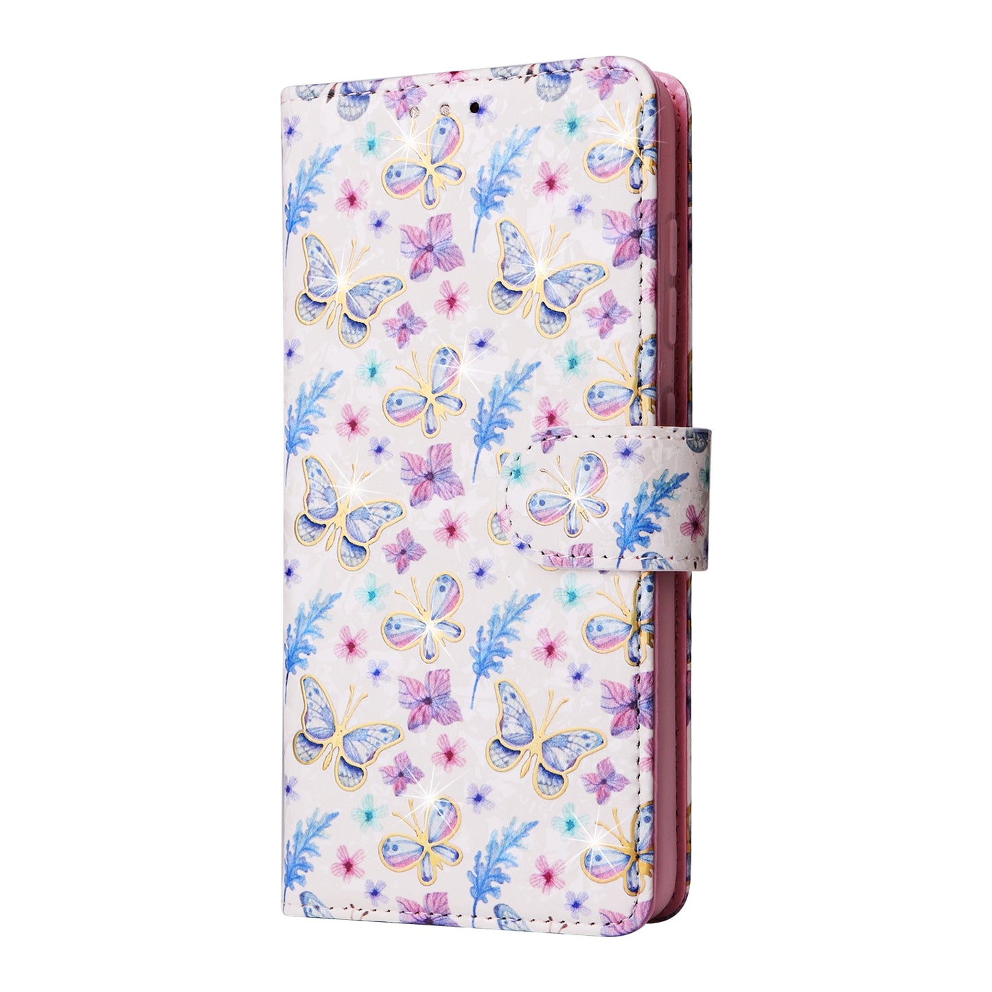 Samsung Galaxy S21 FE 5G Luxury Bronzing Leather Case - Floral RFID Wallet Cover with Stand & Card Slots