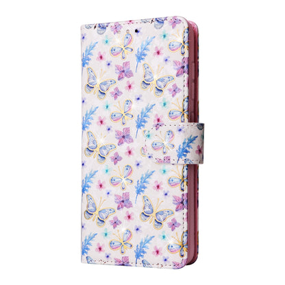 Samsung Galaxy S21 FE 5G Luxury Bronzing Leather Case - Floral RFID Wallet Cover with Stand & Card Slots