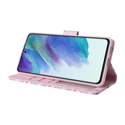 Samsung Galaxy S21 FE 5G Luxury Bronzing Leather Case - Floral RFID Wallet Cover with Stand & Card Slots