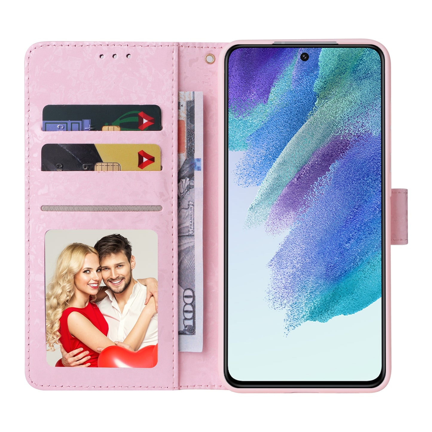 Samsung Galaxy S21 FE 5G Luxury Bronzing Leather Case - Floral RFID Wallet Cover with Stand & Card Slots