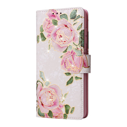 Samsung Galaxy S21 FE 5G Luxury Bronzing Leather Case - Floral RFID Wallet Cover with Stand & Card Slots