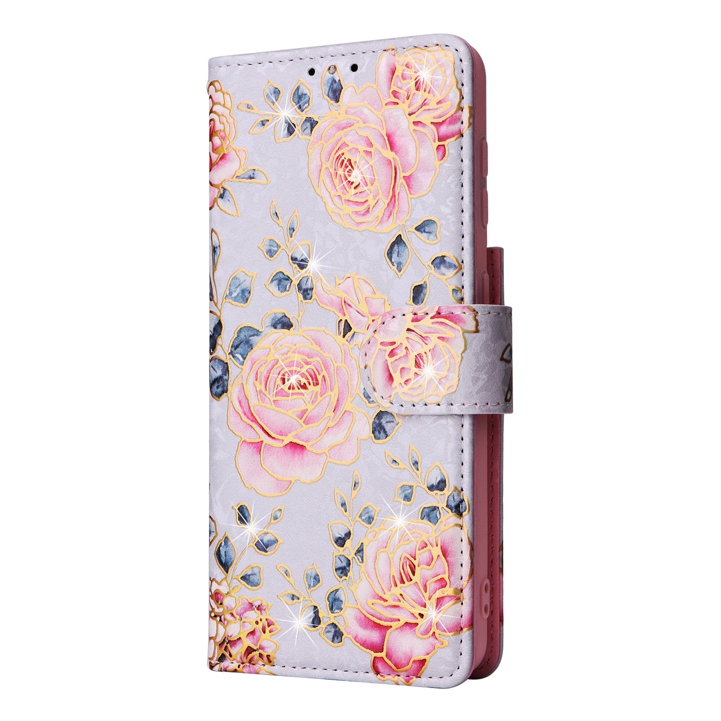 Samsung Galaxy S21 5G Luxury Bronzing Leather Case - Floral RFID Wallet Cover with Stand & Card Slots