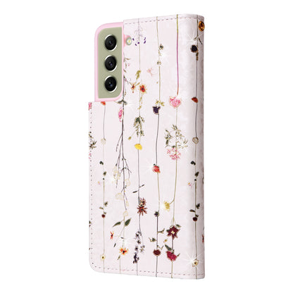 Samsung Galaxy S21 5G Luxury Bronzing Leather Case - Floral RFID Wallet Cover with Stand & Card Slots