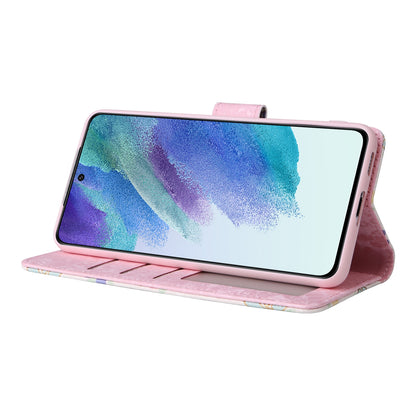 Samsung Galaxy S21 5G Luxury Bronzing Leather Case - Floral RFID Wallet Cover with Stand & Card Slots