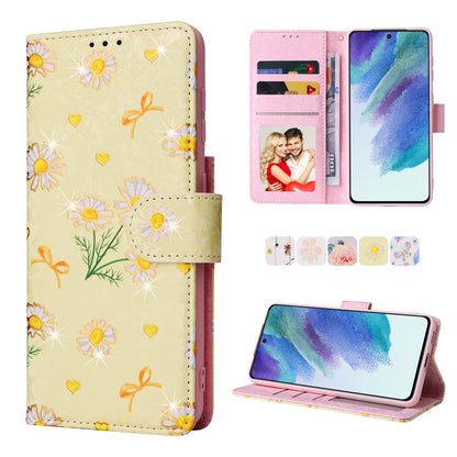 Samsung Galaxy S21 5G Luxury Bronzing Leather Case - Floral RFID Wallet Cover with Stand & Card Slots