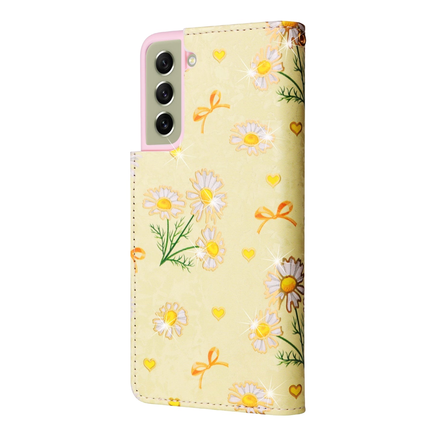 Samsung Galaxy S21 5G Luxury Bronzing Leather Case - Floral RFID Wallet Cover with Stand & Card Slots