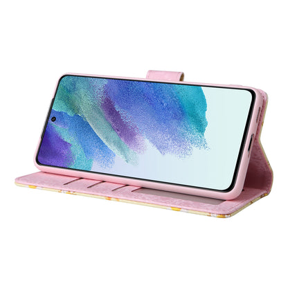 Samsung Galaxy S21 5G Luxury Bronzing Leather Case - Floral RFID Wallet Cover with Stand & Card Slots