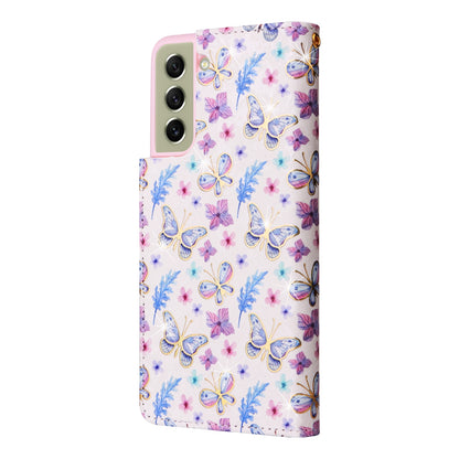 Samsung Galaxy S21 5G Luxury Bronzing Leather Case - Floral RFID Wallet Cover with Stand & Card Slots