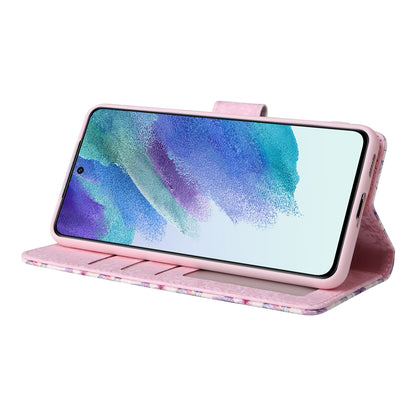 Samsung Galaxy S21 5G Luxury Bronzing Leather Case - Floral RFID Wallet Cover with Stand & Card Slots