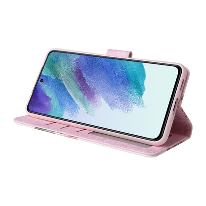 Samsung Galaxy S21 5G Luxury Bronzing Leather Case - Floral RFID Wallet Cover with Stand & Card Slots