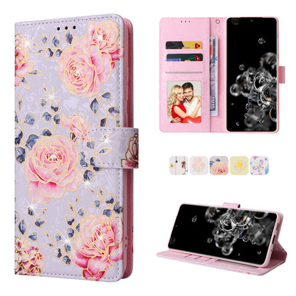 Samsung Galaxy S20 Ultra Luxury Bronzing Leather Case - Floral RFID Wallet Cover with Stand & Card Slots