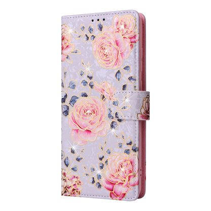 Samsung Galaxy S20 Ultra Luxury Bronzing Leather Case - Floral RFID Wallet Cover with Stand & Card Slots