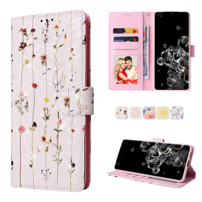 Samsung Galaxy S20 Ultra Luxury Bronzing Leather Case - Floral RFID Wallet Cover with Stand & Card Slots