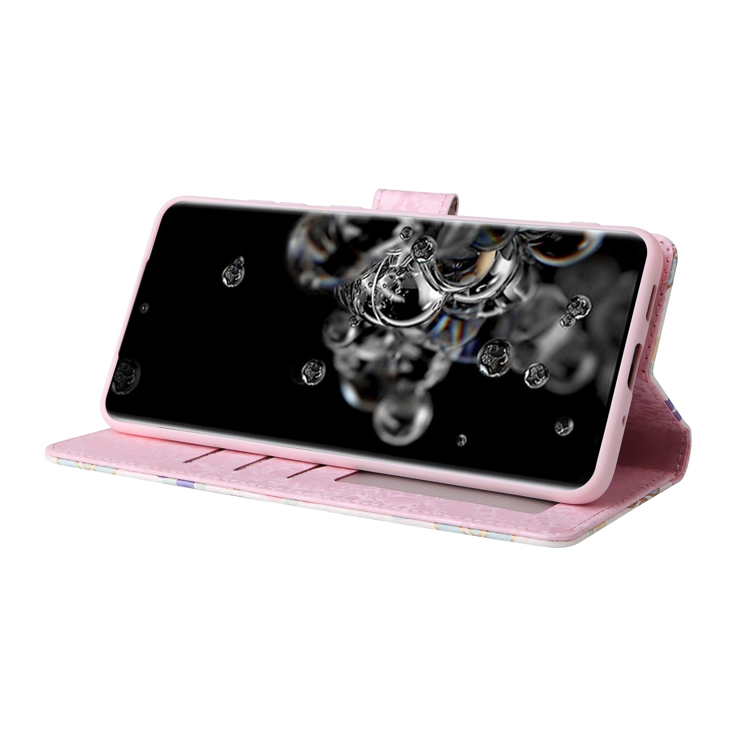 Samsung Galaxy S20 Ultra Luxury Bronzing Leather Case - Floral RFID Wallet Cover with Stand & Card Slots