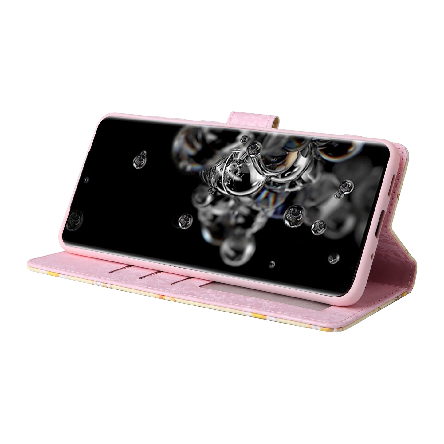 Samsung Galaxy S20 Ultra Luxury Bronzing Leather Case - Floral RFID Wallet Cover with Stand & Card Slots