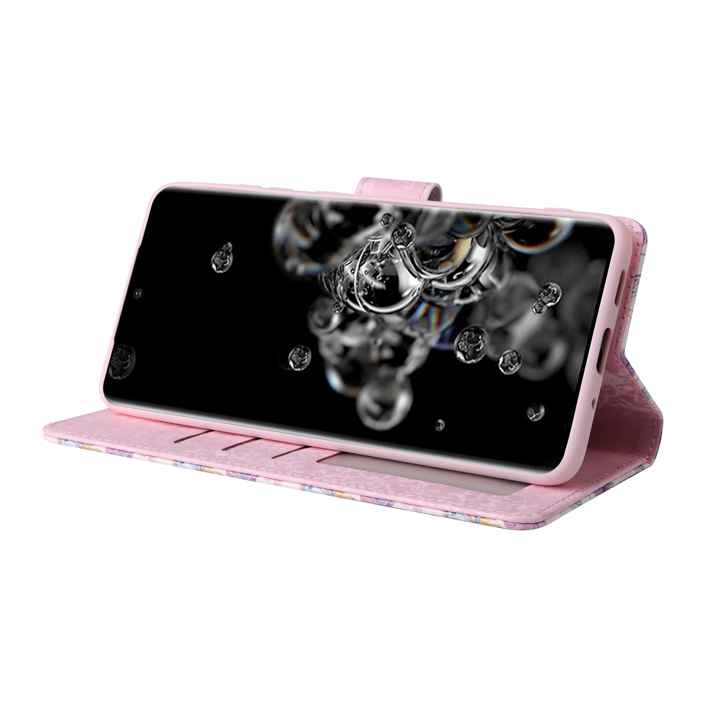 Samsung Galaxy S20 Ultra Luxury Bronzing Leather Case - Floral RFID Wallet Cover with Stand & Card Slots