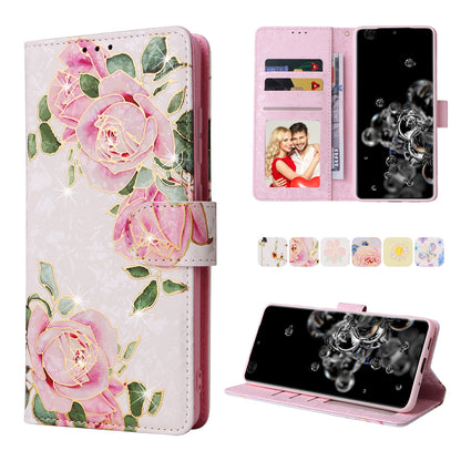 Samsung Galaxy S20 Ultra Luxury Bronzing Leather Case - Floral RFID Wallet Cover with Stand & Card Slots