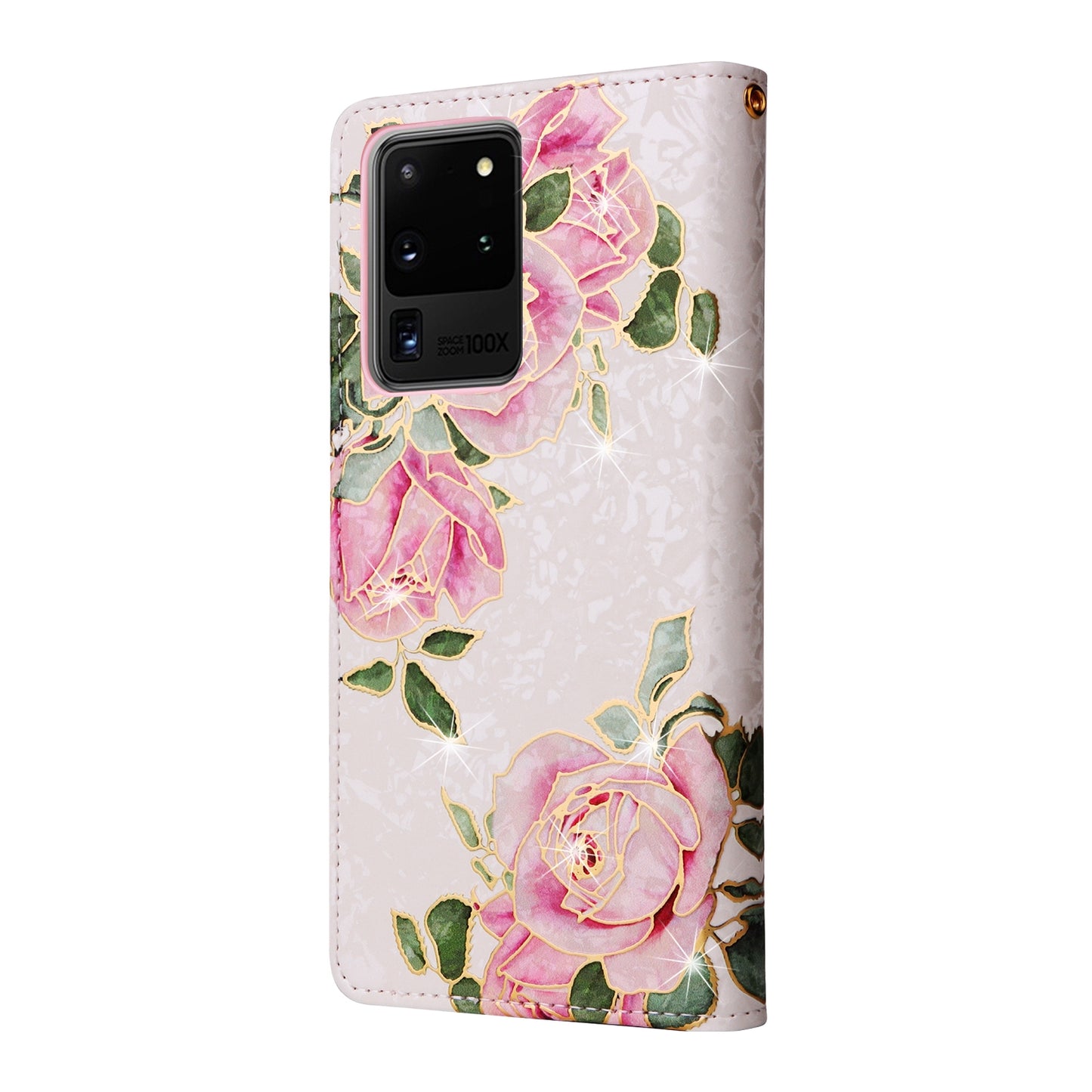 Samsung Galaxy S20 Ultra Luxury Bronzing Leather Case - Floral RFID Wallet Cover with Stand & Card Slots