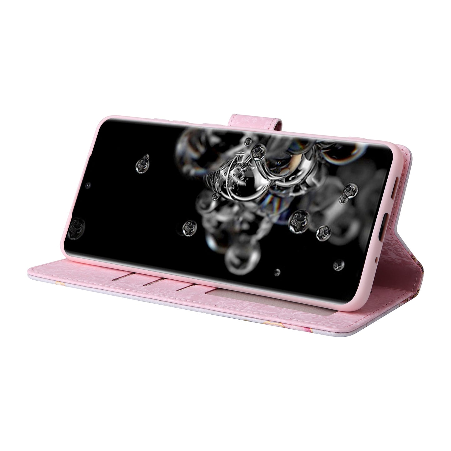 Samsung Galaxy S20 Ultra Luxury Bronzing Leather Case - Floral RFID Wallet Cover with Stand & Card Slots