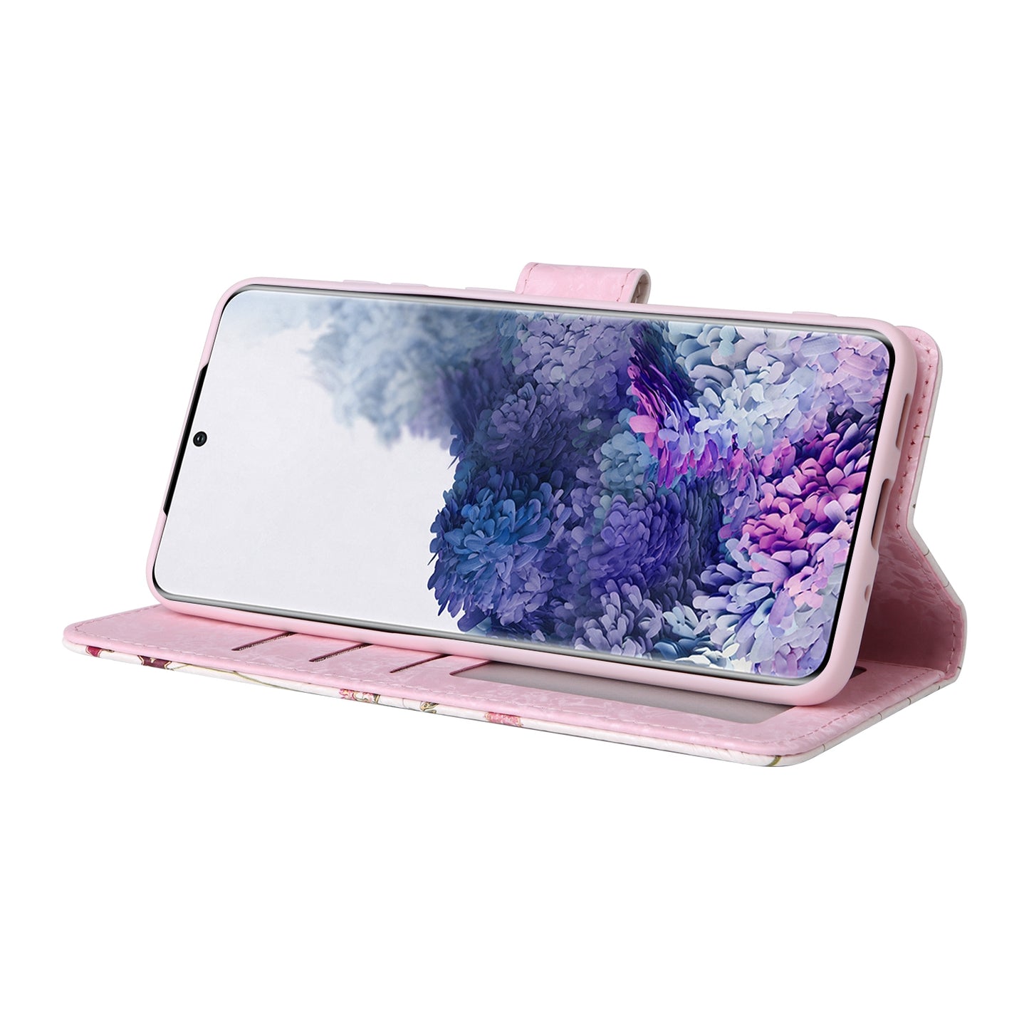 Samsung Galaxy S20 Plus Luxury Bronzing Leather Case - Floral RFID Wallet Cover with Stand & Card Slots