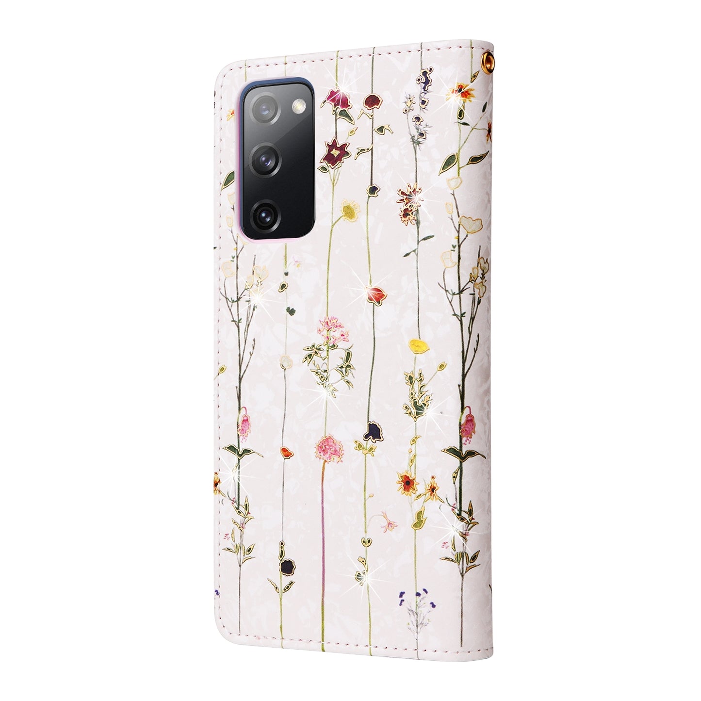 Samsung Galaxy S20 FE Luxury Bronzing Leather Case - Floral RFID Wallet Cover with Stand & Card Slots