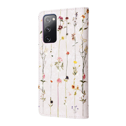 Samsung Galaxy S20 FE Luxury Bronzing Leather Case - Floral RFID Wallet Cover with Stand & Card Slots