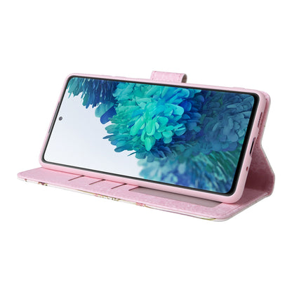 Samsung Galaxy S20 FE Luxury Bronzing Leather Case - Floral RFID Wallet Cover with Stand & Card Slots