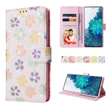 Samsung Galaxy S20 FE Luxury Bronzing Leather Case - Floral RFID Wallet Cover with Stand & Card Slots