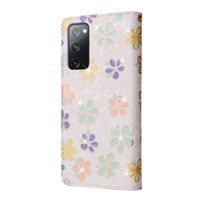 Samsung Galaxy S20 FE Luxury Bronzing Leather Case - Floral RFID Wallet Cover with Stand & Card Slots