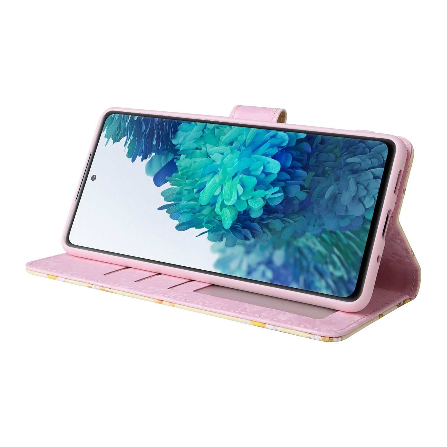 Samsung Galaxy S20 FE Luxury Bronzing Leather Case - Floral RFID Wallet Cover with Stand & Card Slots