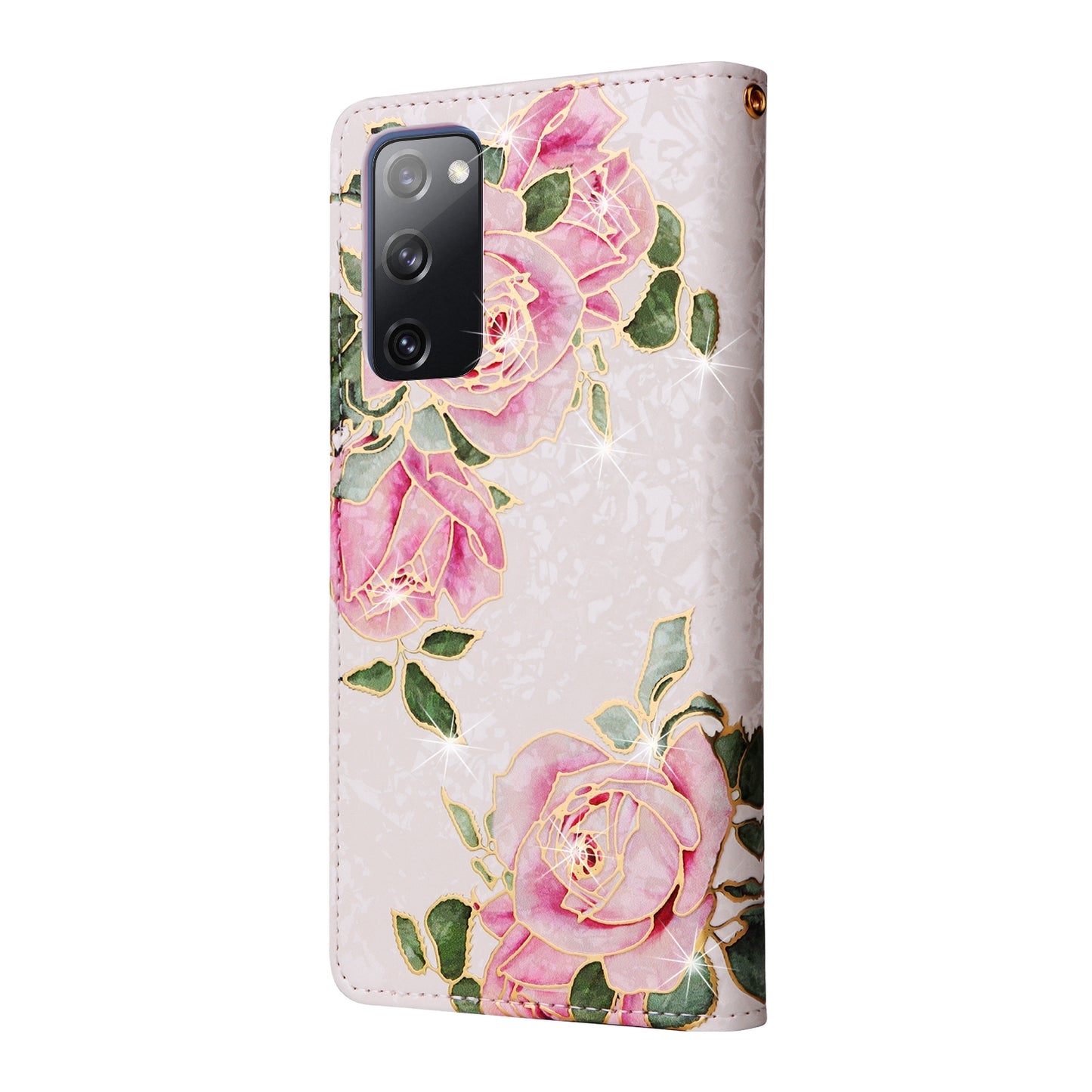 Samsung Galaxy S20 FE Luxury Bronzing Leather Case - Floral RFID Wallet Cover with Stand & Card Slots