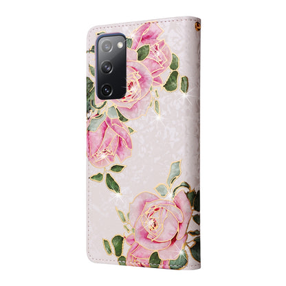 Samsung Galaxy S20 FE Luxury Bronzing Leather Case - Floral RFID Wallet Cover with Stand & Card Slots