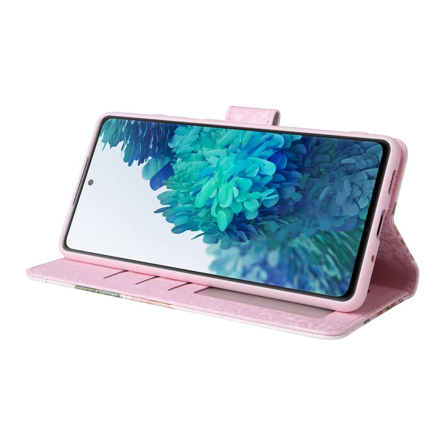 Samsung Galaxy S20 FE Luxury Bronzing Leather Case - Floral RFID Wallet Cover with Stand & Card Slots