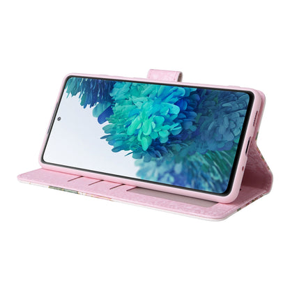 Samsung Galaxy S20 FE Luxury Bronzing Leather Case - Floral RFID Wallet Cover with Stand & Card Slots