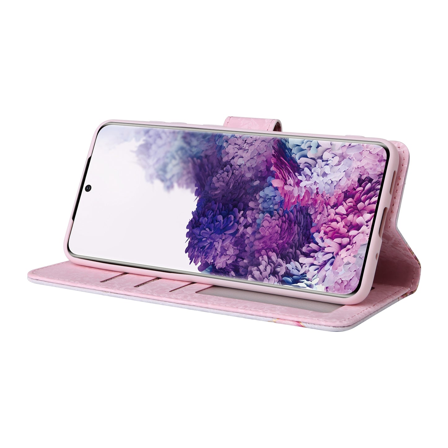 Samsung Galaxy S20 Luxury Bronzing Leather Case - Floral RFID Wallet Cover with Stand & Card Slots