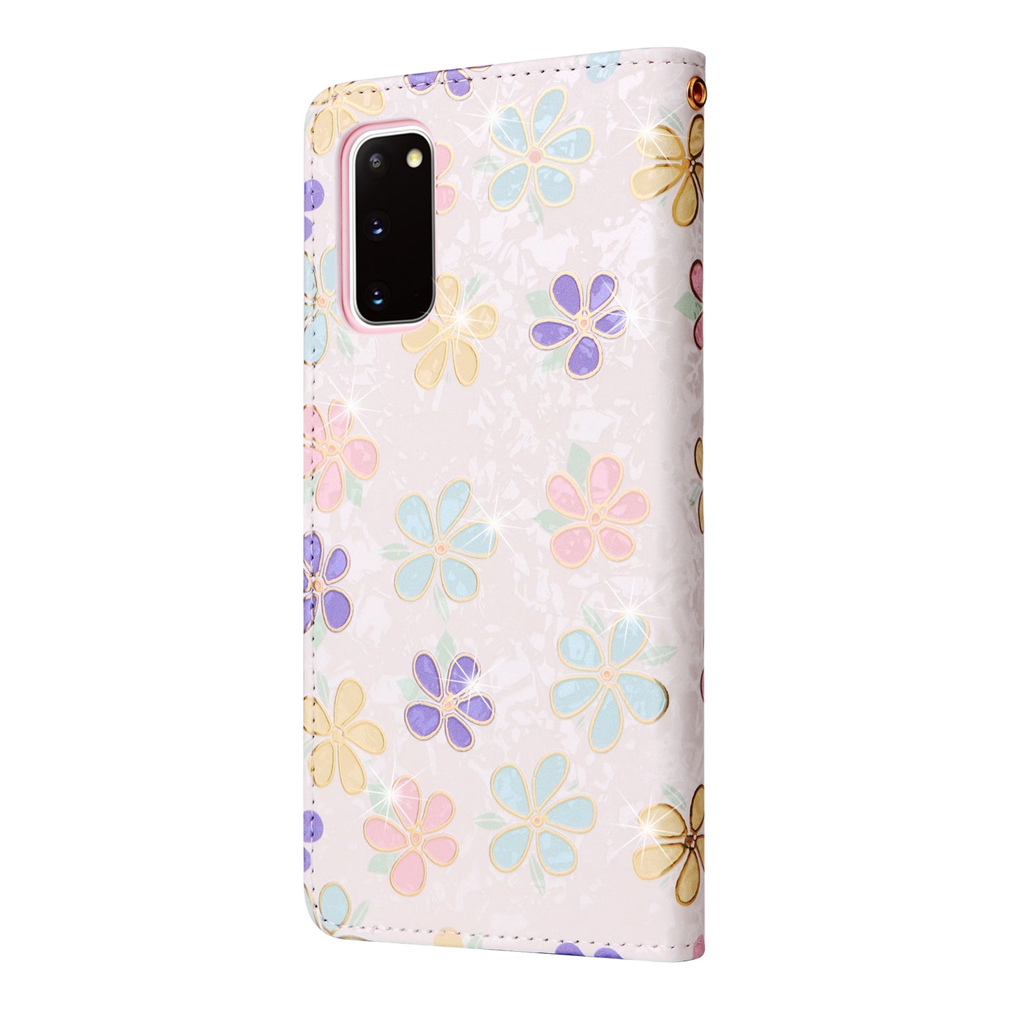 Samsung Galaxy S20 Luxury Bronzing Leather Case - Floral RFID Wallet Cover with Stand & Card Slots