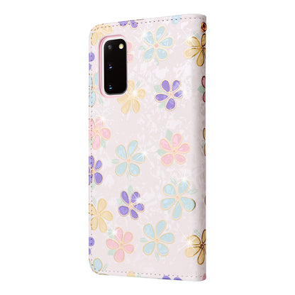 Samsung Galaxy S20 Luxury Bronzing Leather Case - Floral RFID Wallet Cover with Stand & Card Slots