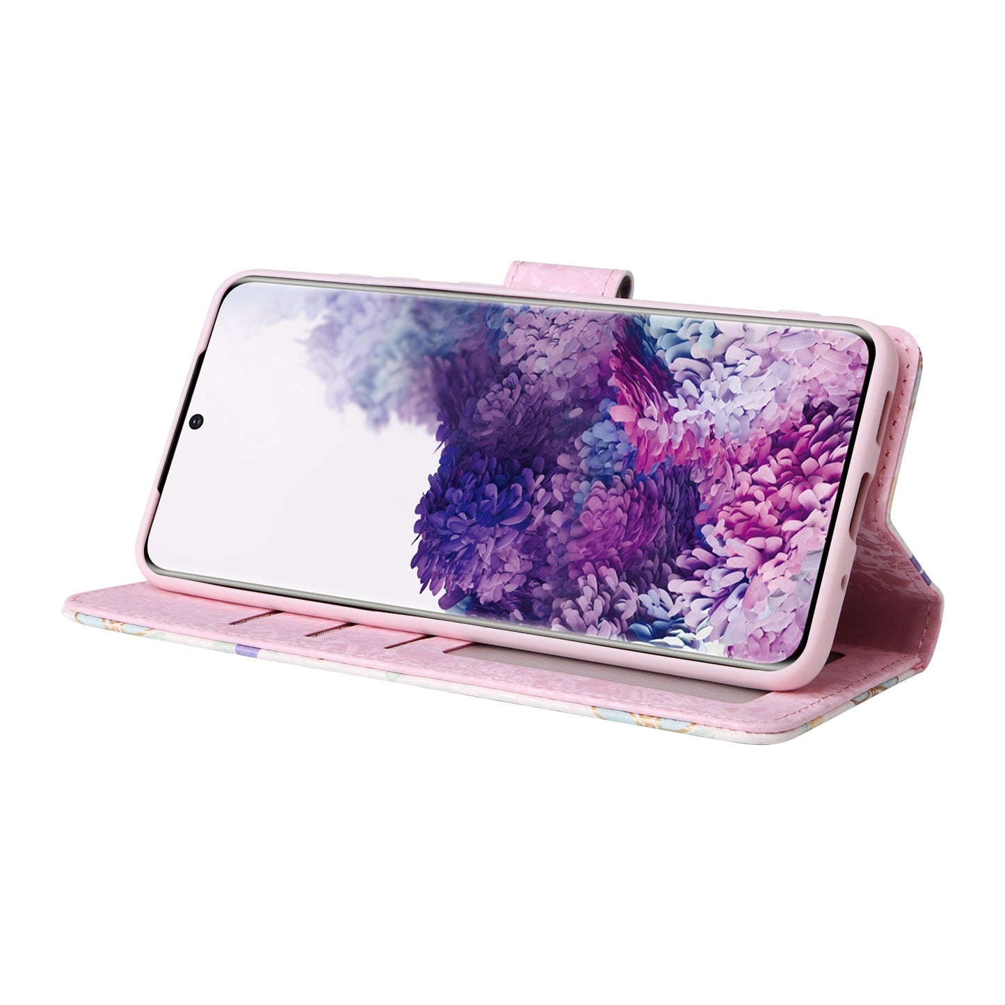 Samsung Galaxy S20 Luxury Bronzing Leather Case - Floral RFID Wallet Cover with Stand & Card Slots