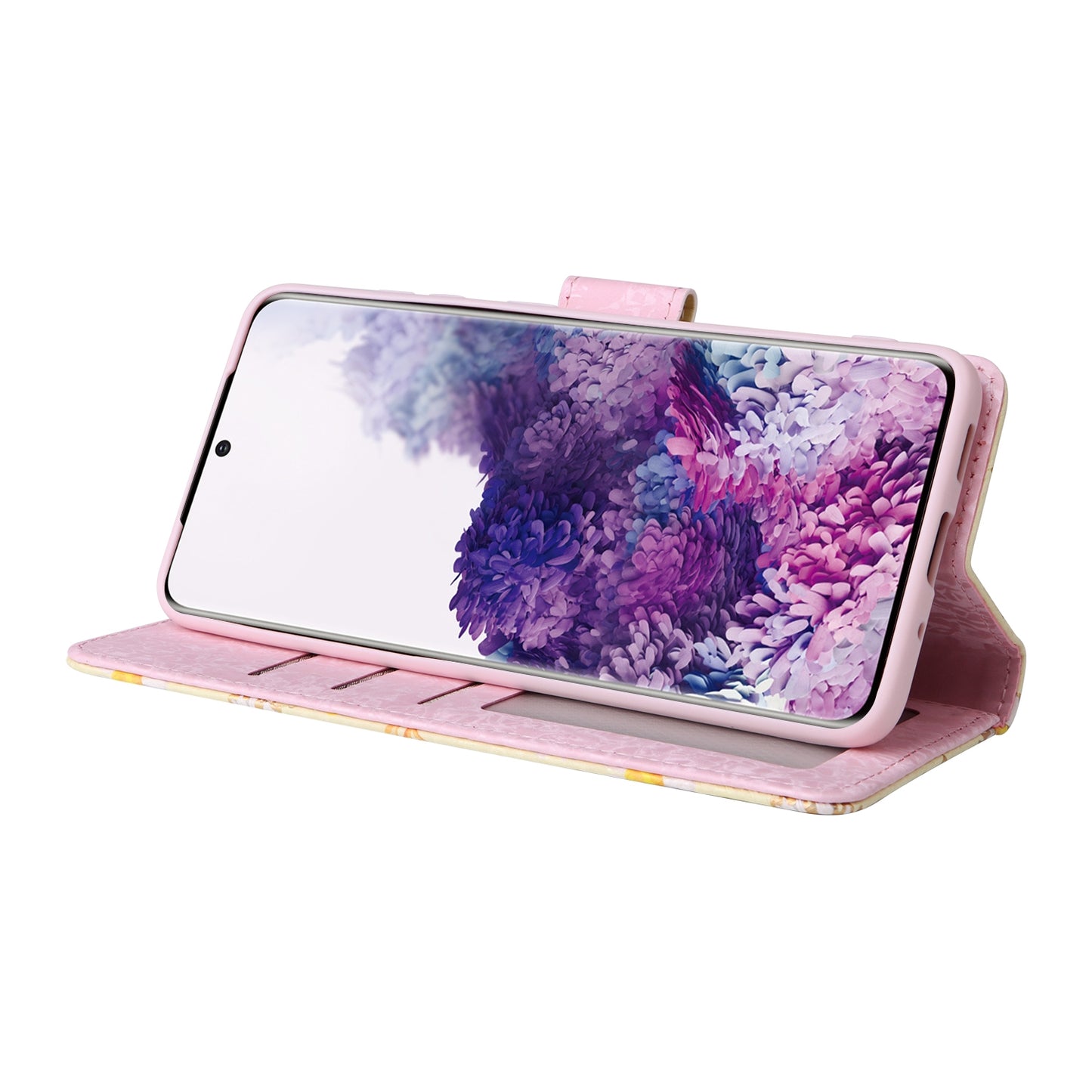 Samsung Galaxy S20 Luxury Bronzing Leather Case - Floral RFID Wallet Cover with Stand & Card Slots